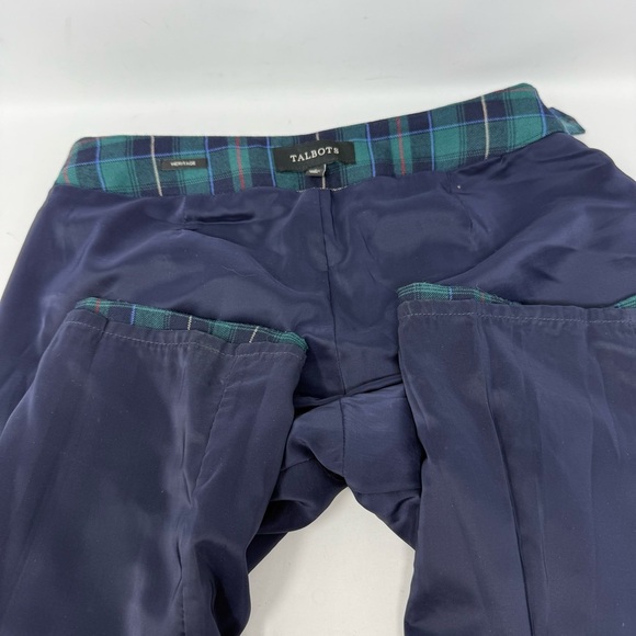 Talbots Wool Blend Blue Green Tartan Plaid Ankle Pants Size 2 Lined Side Zip - Picture 15 of 16
